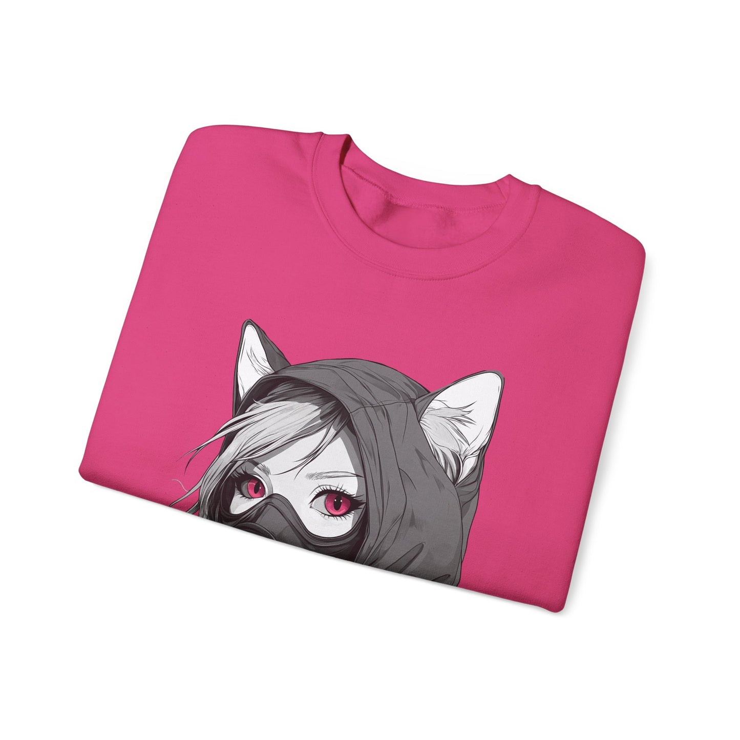 Future Anime Girl mit Gasmaske Sweatshirt /Schwarzes Unisex Streetwear Shirt, Katzengirl Design, Geschenk für Anime- und Sci-Fi-Fans