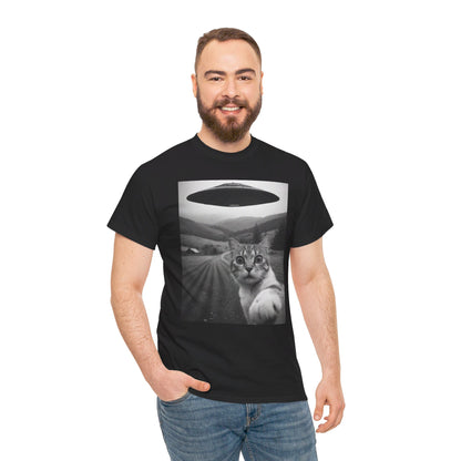 UFO Cat Tee, Alien Kitty Shirt, Space Cat Tshirt, Extraterrestrial Feline Top, Funny Cat Lover Gift