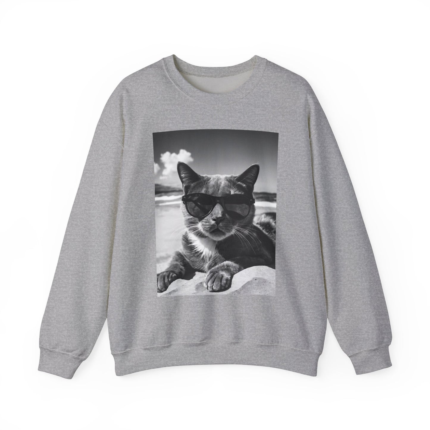 Cool Beach Cat Sweatshirt, Sunglasses Cat Jumper, Summer Kitten Crewneck, Funny Animal Pullover, Beach Vibes Hoodie, Cat Lover Gift