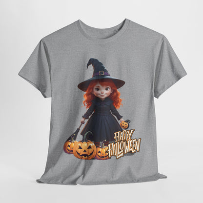 Halloween Witch Tee, Spooky Kids Shirt, Red Haired Girl Costume Top, Cute Smiling Witches Apparel, Unisex Tshirt, Holiday Clothing, Trick or