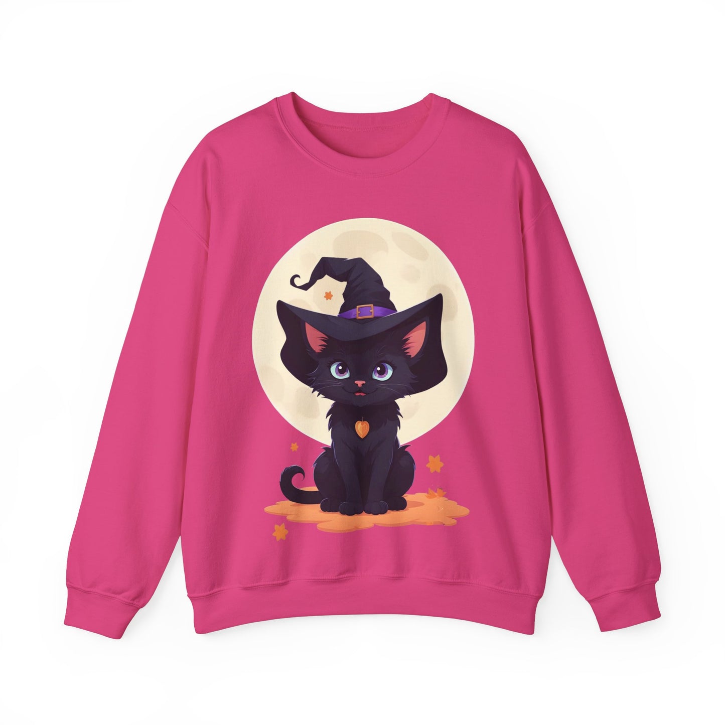 Halloween Fantasy Cute Smiling black Witch Kitten Sweatshirt, Halloween Sweatshirt, Witch Kitten Sweater, Fantasy Crewneck, Cute Halloween