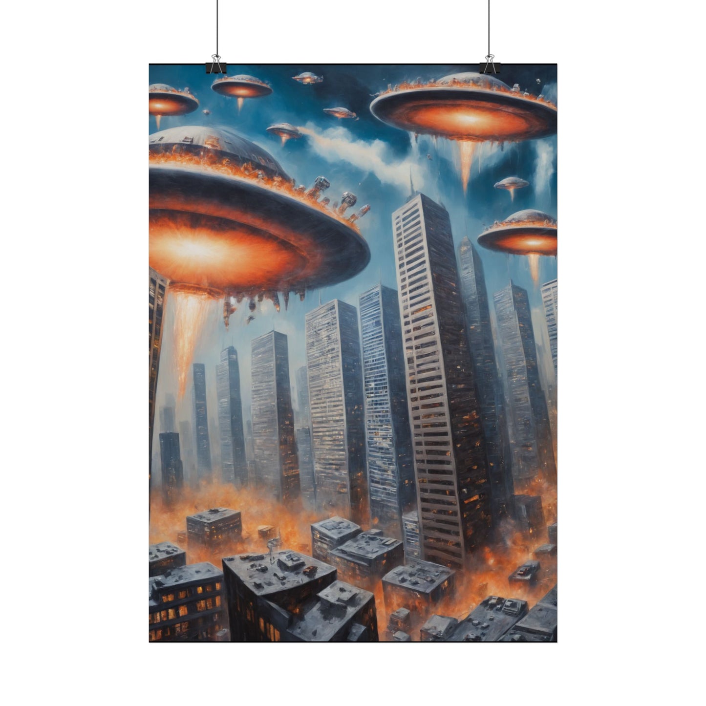 Alien Invasion Poster Retro Sci-Fi Wanddekor mit Aliens & UFOs, Vintage Alien Art Print, Futuristisches Geschenk für Sci-Fi Liebhaber