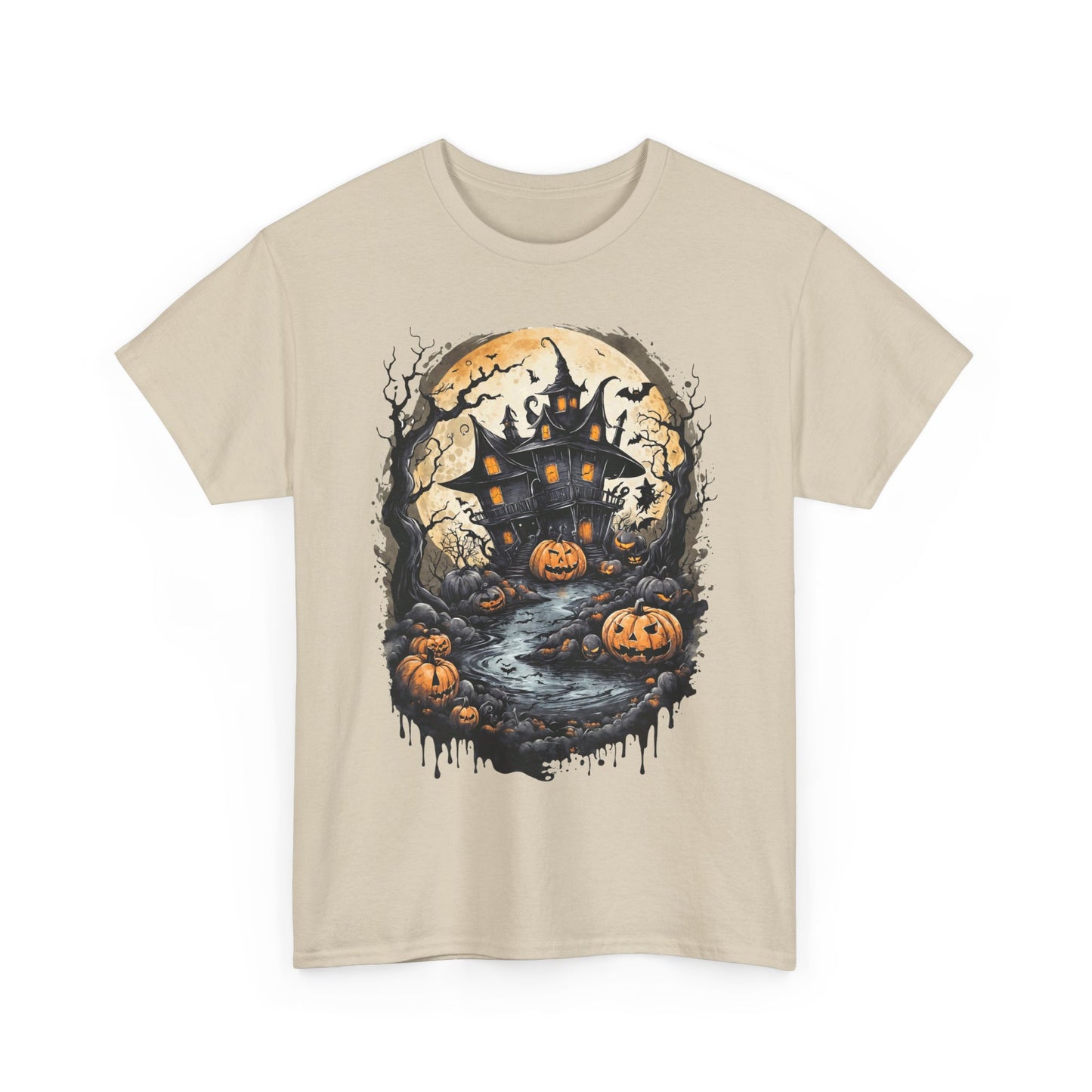 Halloween Pumpkin Dark House Tee, Scary Halloween Shirt, Horror Pumpkin T-Shirt, Spooky Jack-o-Lantern Top, Halloween Costume Apparel