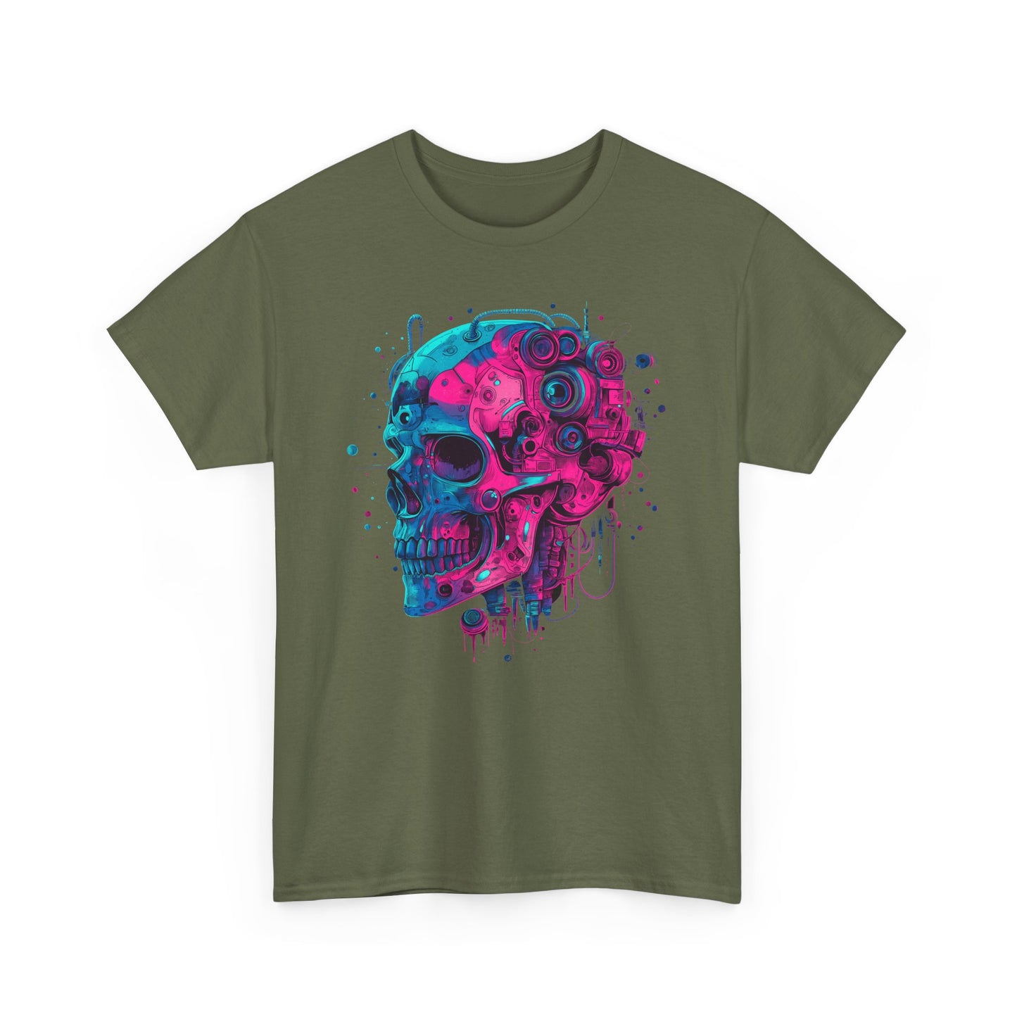 Cyborg Skull Unisex Tee Shirt, Colorful Skull Head Graphic Design, Casual Tee, Cyberpunk Shirt, Skeleton Print Shirt, Geek Gift