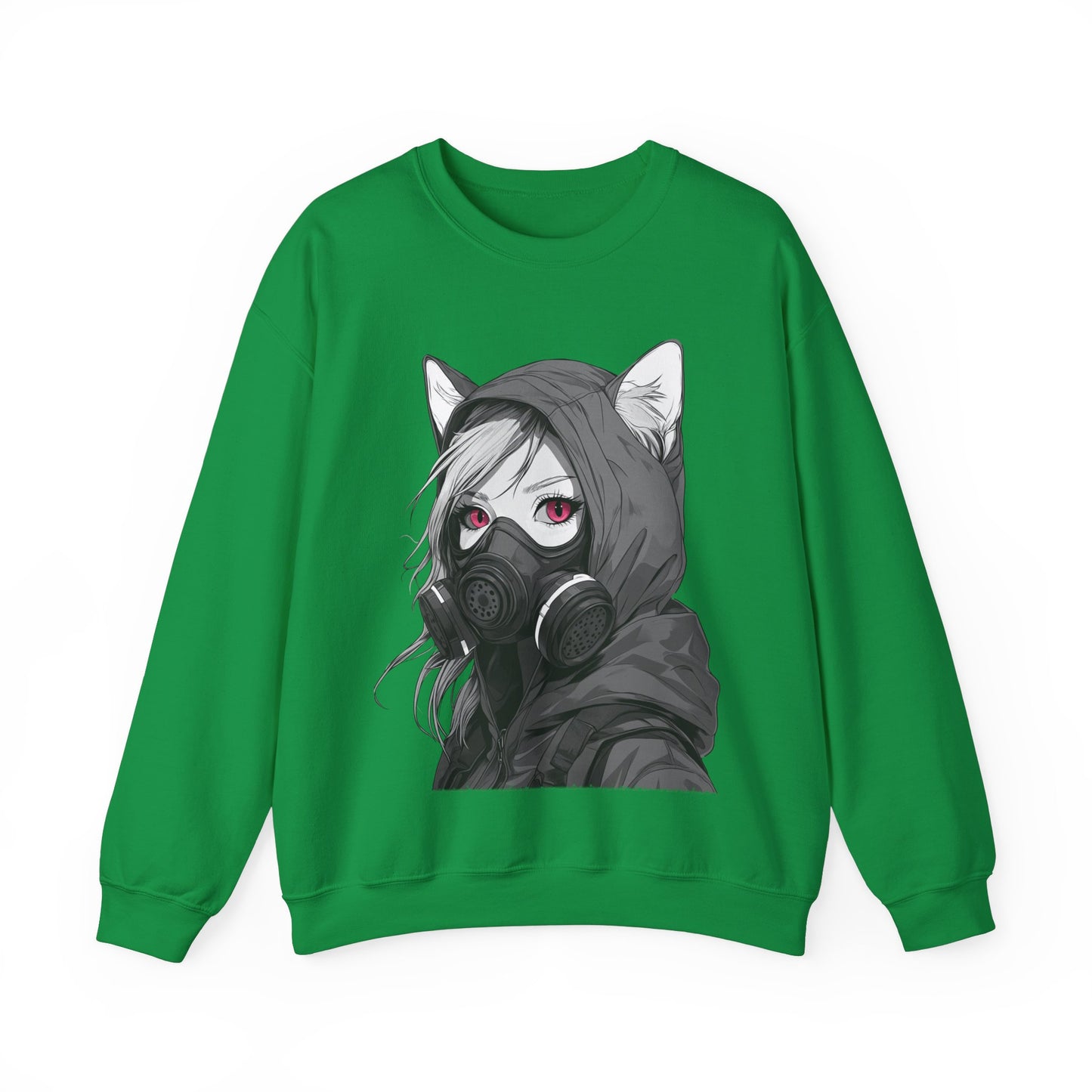 Future Anime Girl mit Gasmaske Sweatshirt /Schwarzes Unisex Streetwear Shirt, Katzengirl Design, Geschenk für Anime- und Sci-Fi-Fans