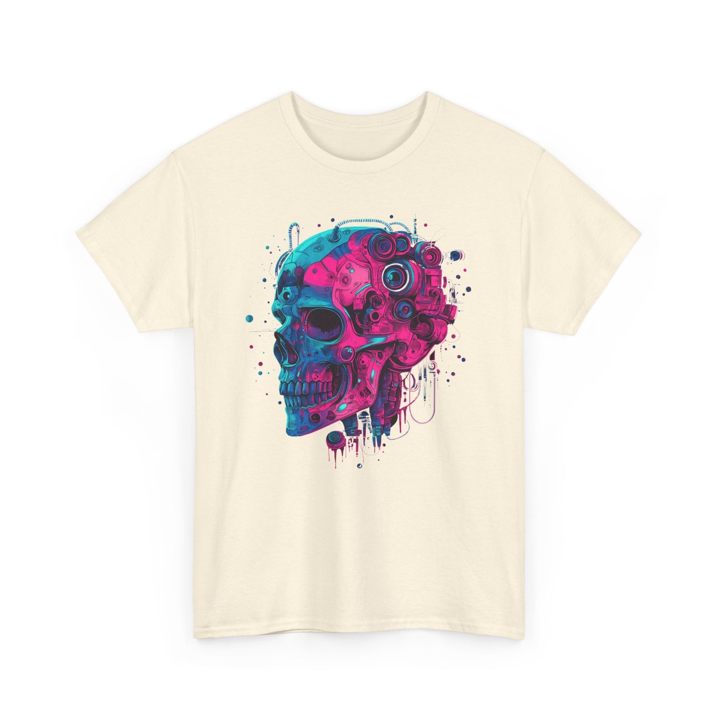 Cyborg Skull Unisex Tee Shirt, Colorful Skull Head Graphic Design, Casual Tee, Cyberpunk Shirt, Skeleton Print Shirt, Geek Gift