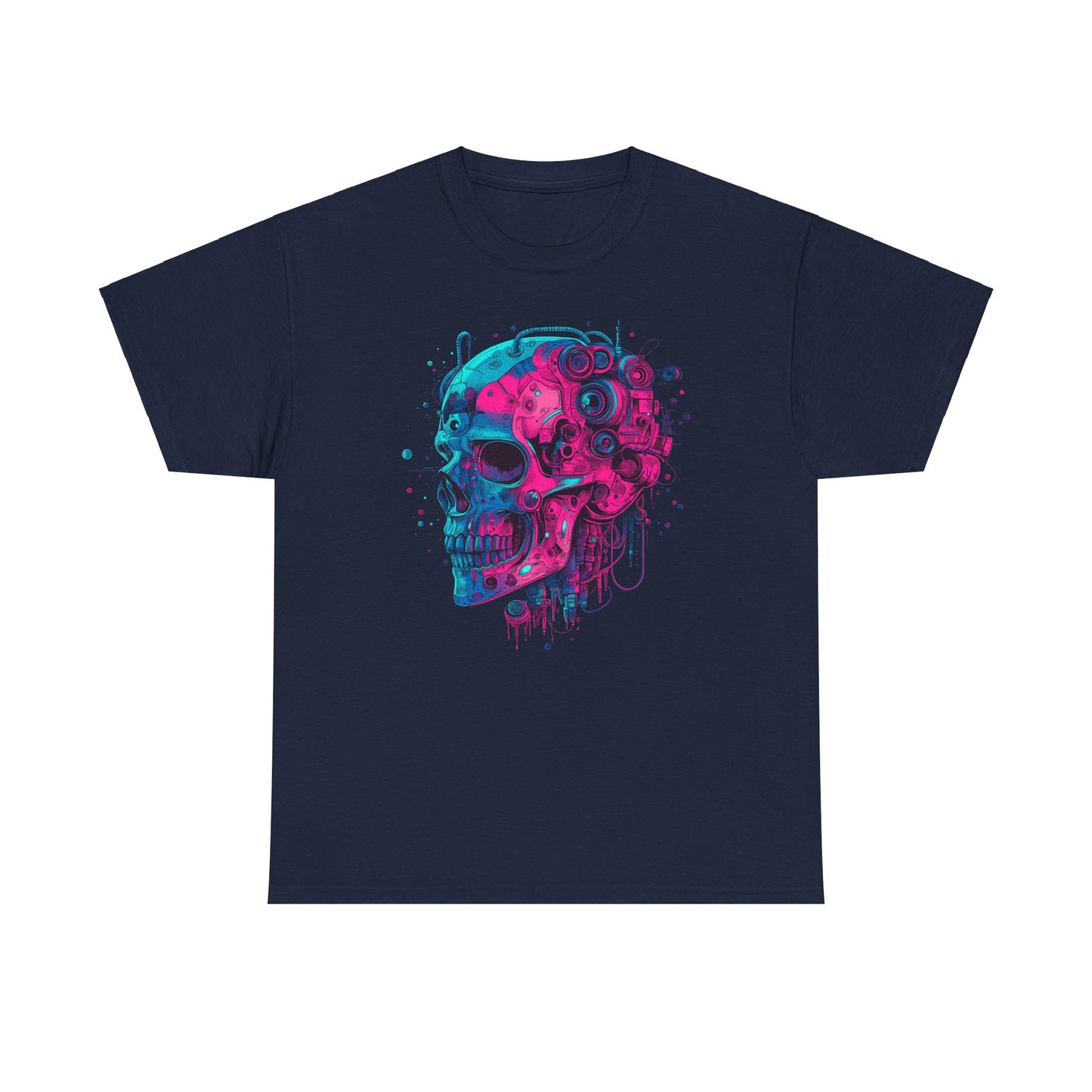 Cyborg Skull Unisex Tee Shirt, Colorful Skull Head Graphic Design, Casual Tee, Cyberpunk Shirt, Skeleton Print Shirt, Geek Gift