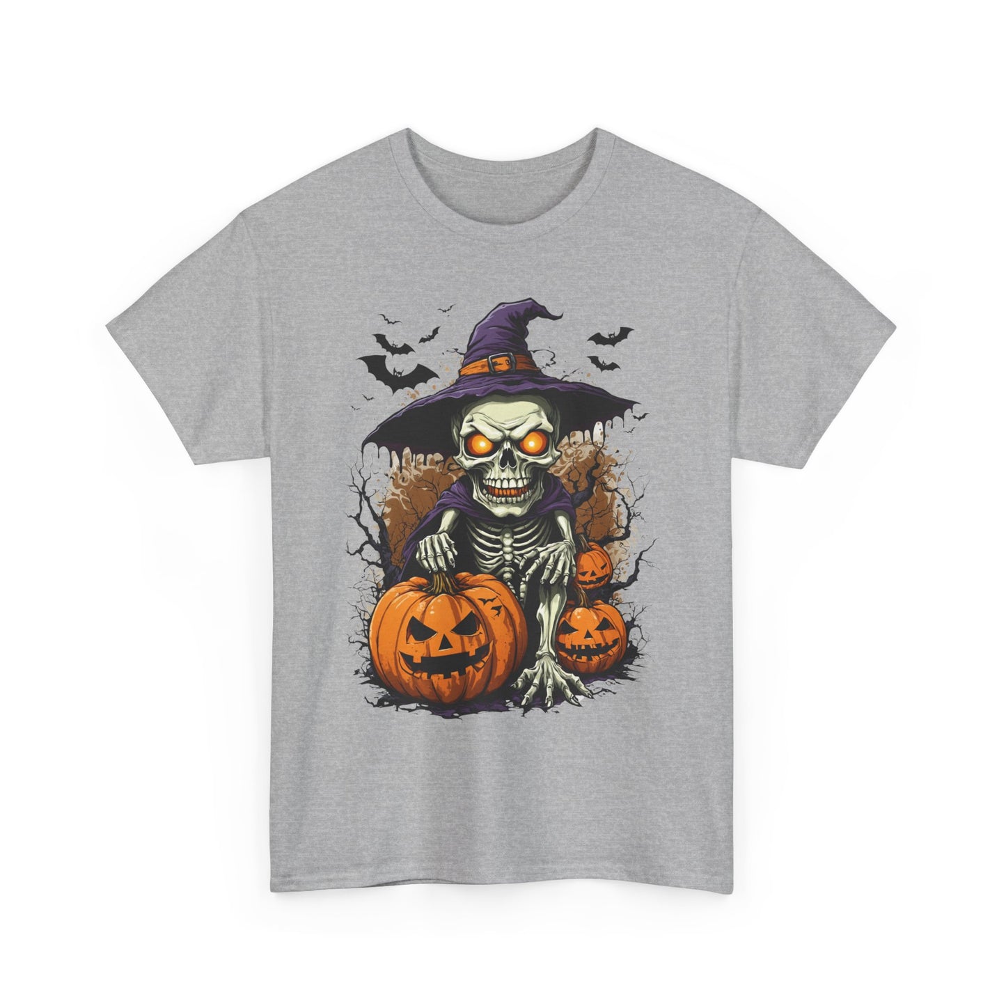 Halloween Pumpkin Skeleton Witch Tee, Spooky Unisex T-Shirt, Fall Season Shirt, Jack-O-Lantern Costume Top, Autumn Witch Theme Apparel