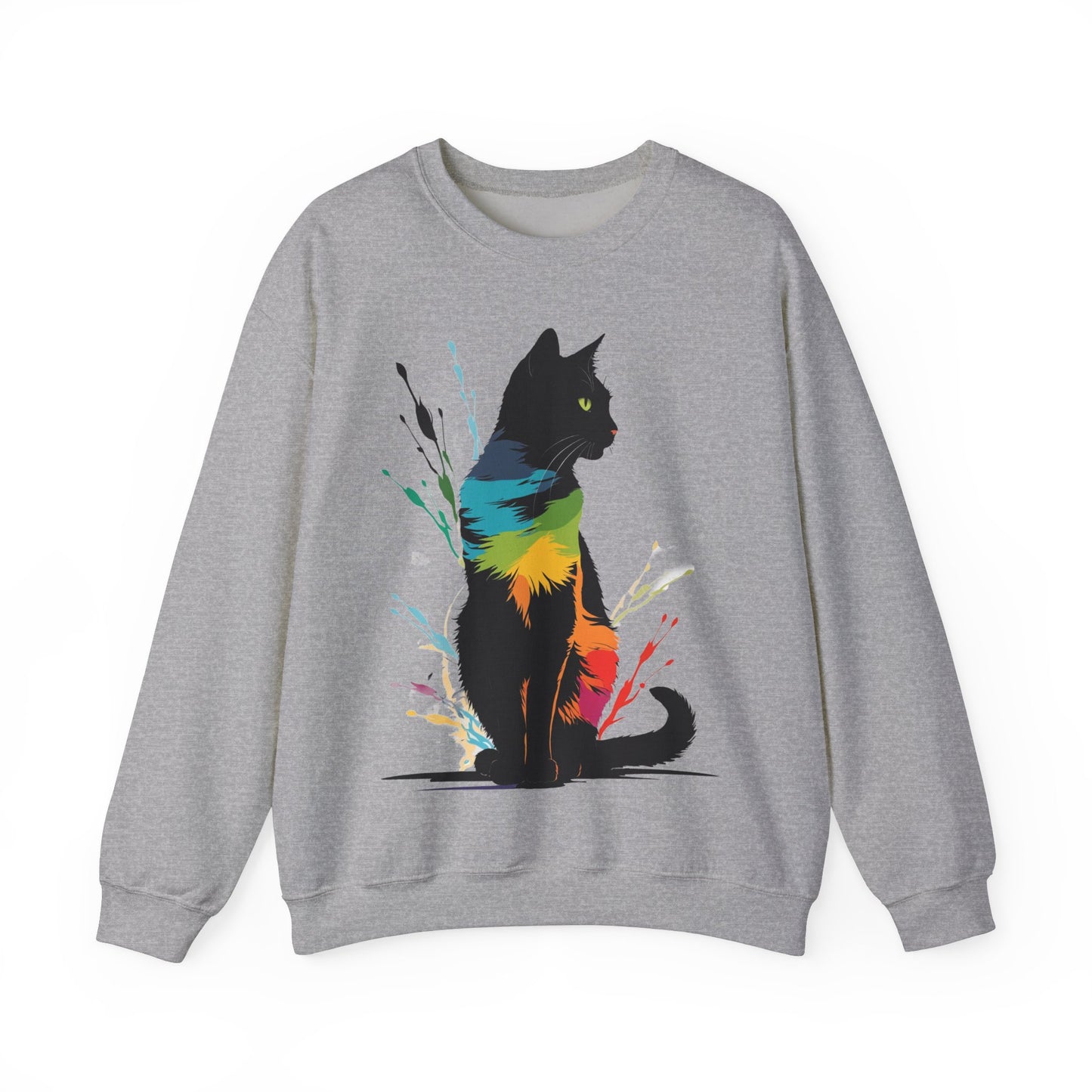 Black Cat Paint Splatter Sweatshirt, Cat Lover Gift, Animal Graphic Jumper, Unique Pet Clothing, Halloween Costume, Gifts for Her