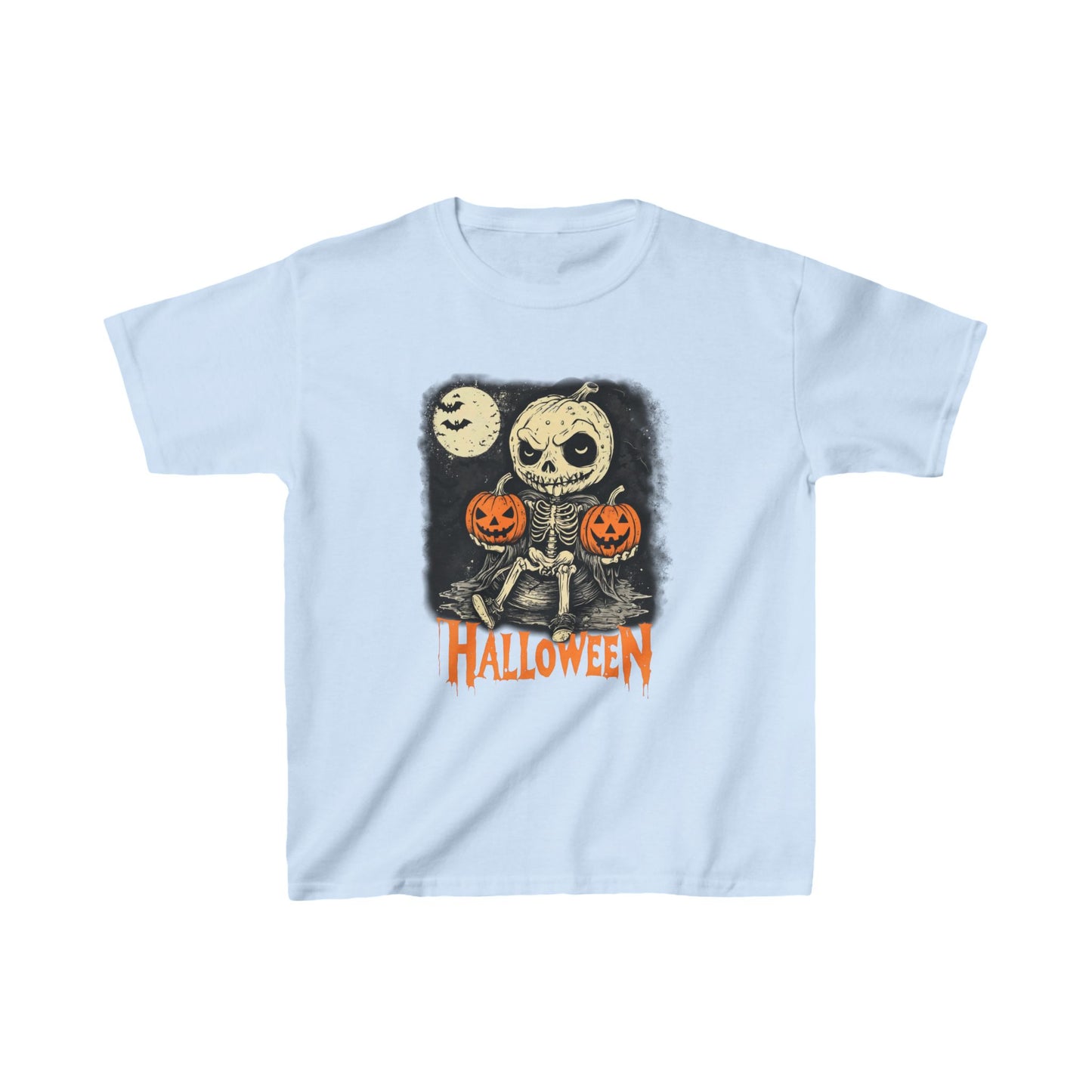 Halloween Pumpkin little Skull with Pumpkins and Ghosts, Halloween Tee for Children, Spooky Shirt for Kids, Trick or Treat Costume Top,