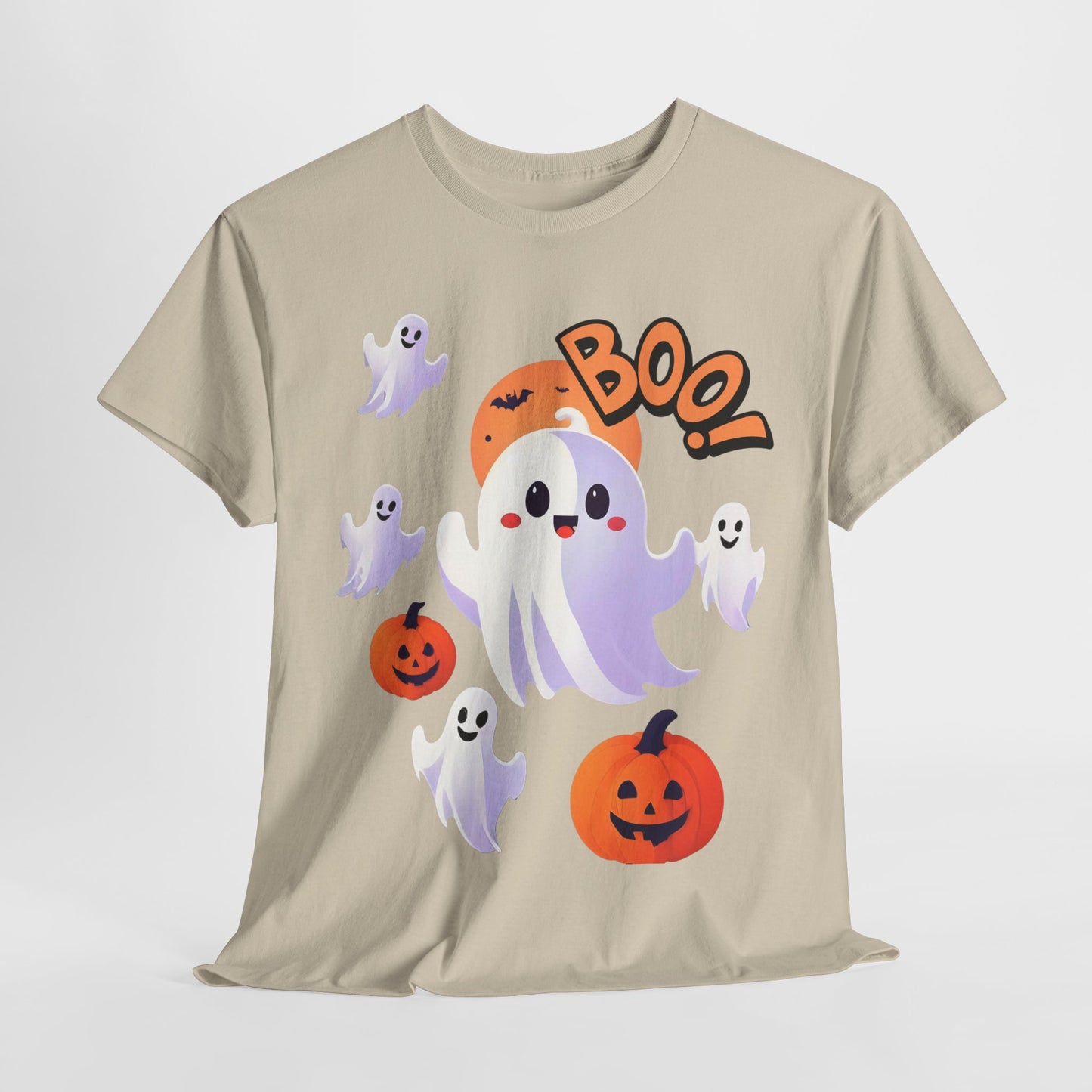 Halloween Cute Smiling Ghost Unisex Heavy Cotton Tee, Halloween Shirt, Spooky Ghost Tee, Halloween Costume, Halloween Party, Halloween Gift