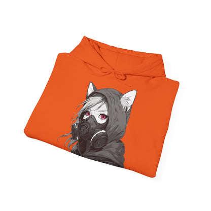 Anime Girl mit Gasmaske T-Shirt / Mask, Schwarzes Unisex Hoodie, Katzengirl Design, Geschenk für Anime- und Sci-Fi-Fans Unisex Heavy Blend™