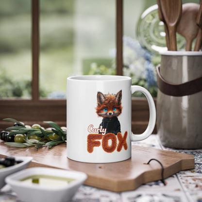 Fox Mug, Cute Curly Fox with blue Eyes, Coffee Cup, Animal Lover Gift, Wildlife Mug, Ceramic Tea Cup, Forest Animal Coffee Mug