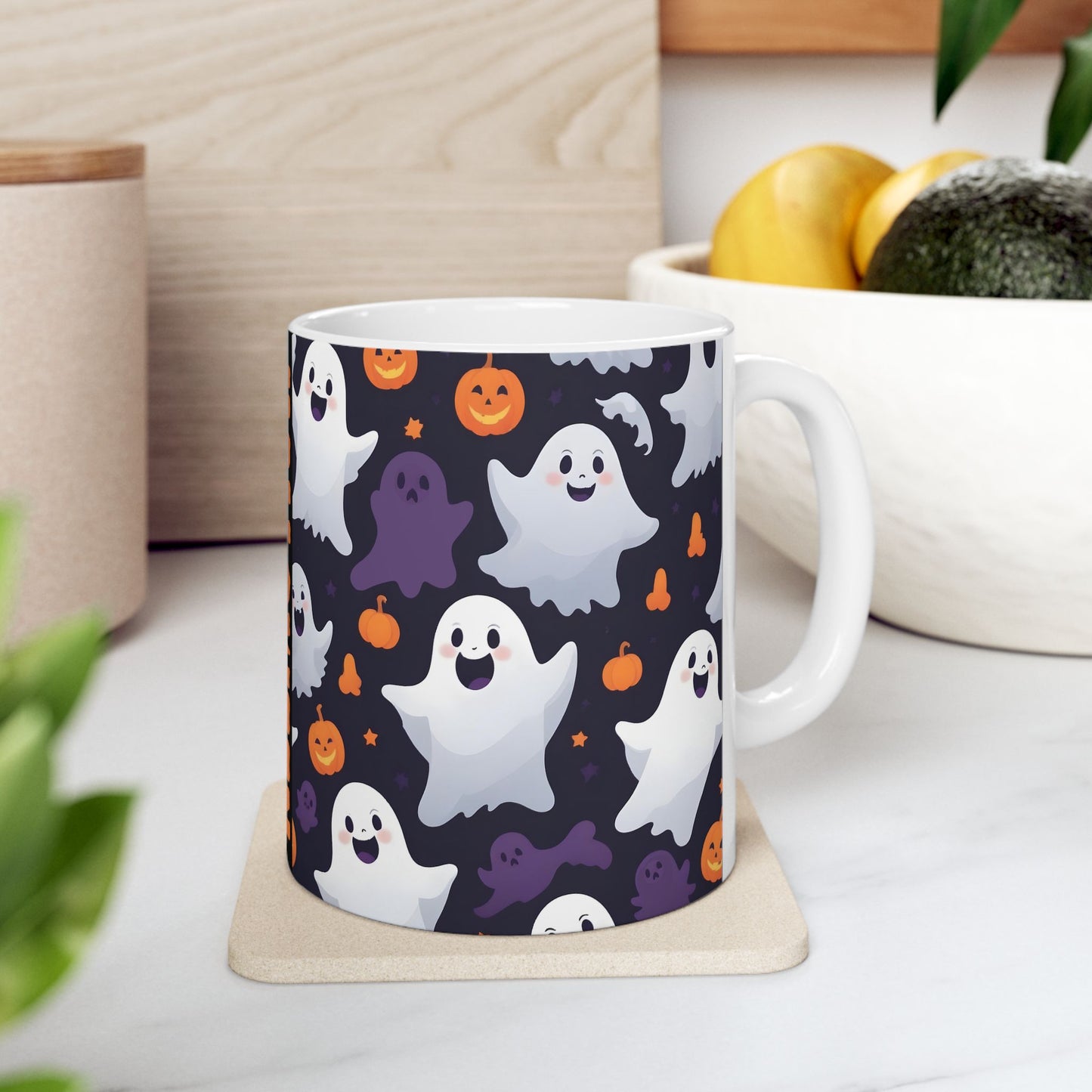 Ceramic Mug, Halloween Cute Ghost & Pumpkins, Spooky Coffee Cup, Halloween Mug, Ghost Pumpkin Mug, Fall Drinkware, Halloween Decor,