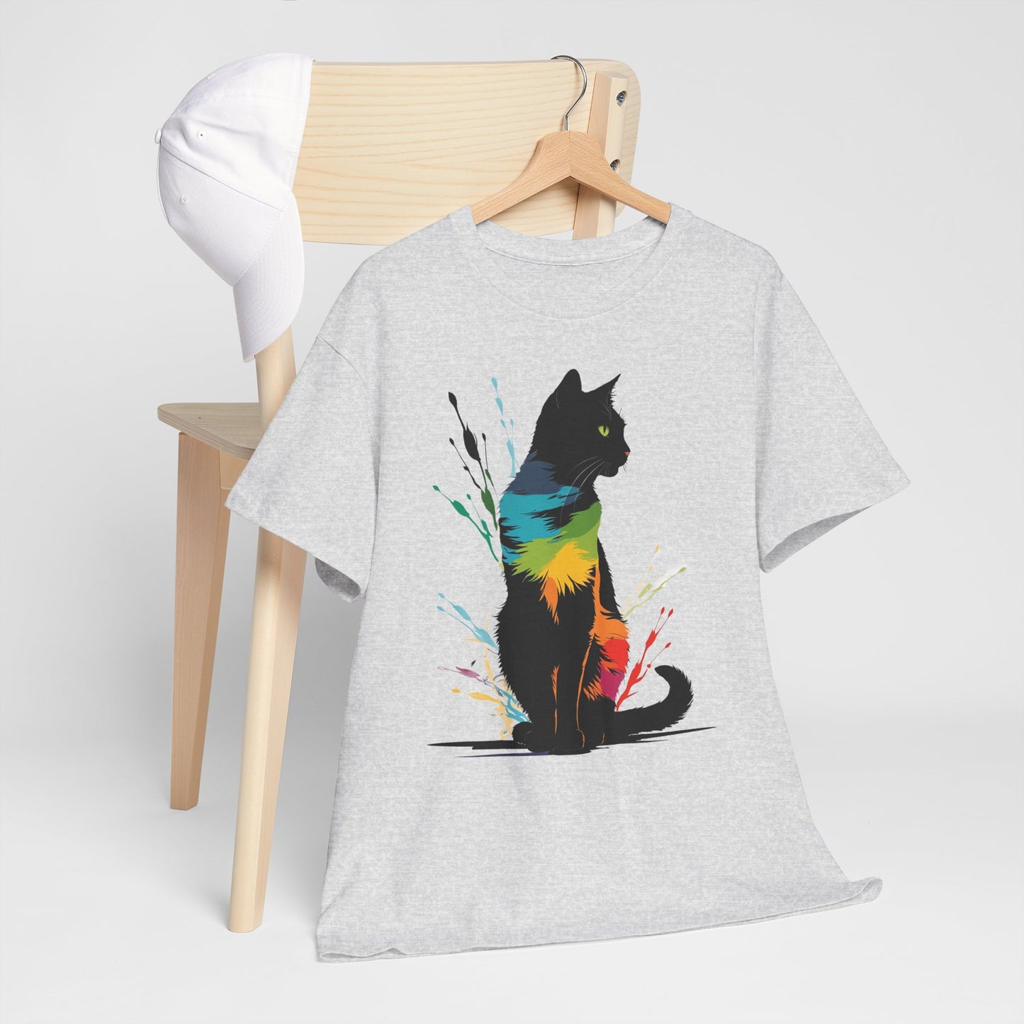 Schwarze Katze mit Farbspritzer auf T-Shirt Geschenk, Katzenliebhaber, Unikat, Outfit