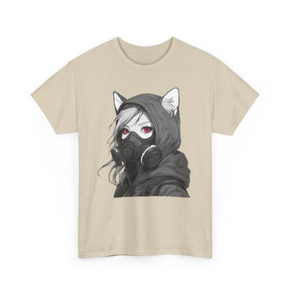 Futuristisches Anime Girl mit Gasmaske T-Shirt / Schwarzes Unisex Streetwear Shirt, Katzengirl Design, Geschenk für Anime- und Sci-Fi-Fans