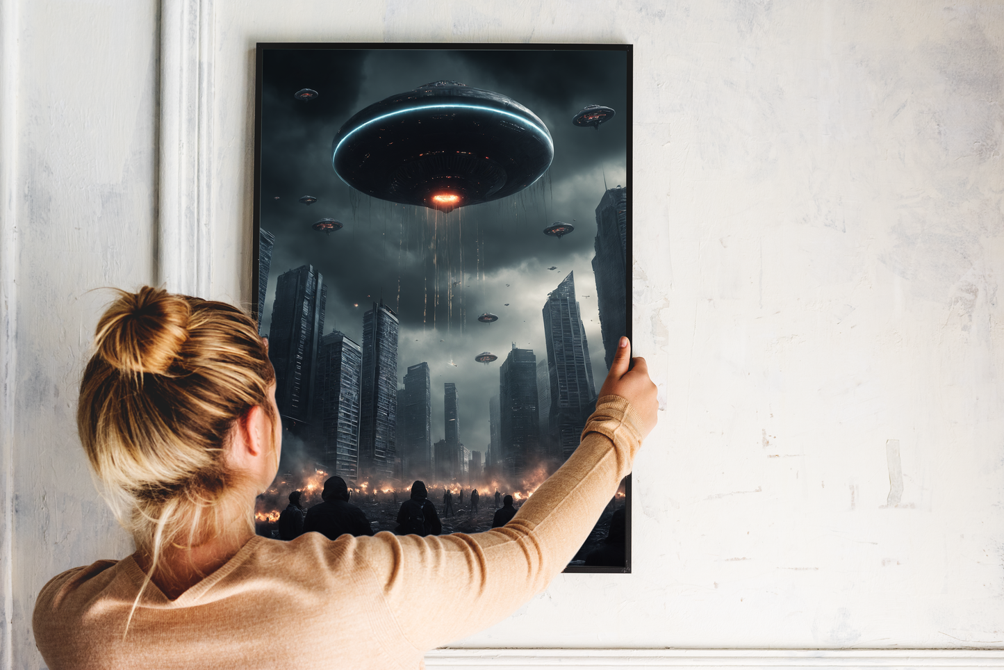 Alien Invasion Poster Sci-Fi Wanddekor mit Aliens & UFOs, Vintage Alien Art Print, Futuristisches Geschenk für Sci-Fi Liebhaber