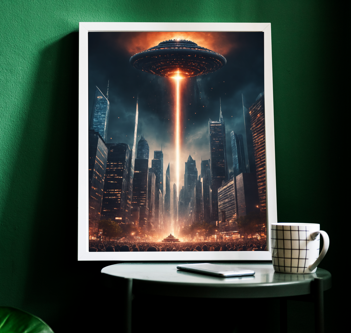 Alien Invasion Poster Sci-Fi Wanddekor mit Aliens & UFOs, Vintage Alien Art Print, Futuristisches Geschenk für Sci-Fi Liebhabe