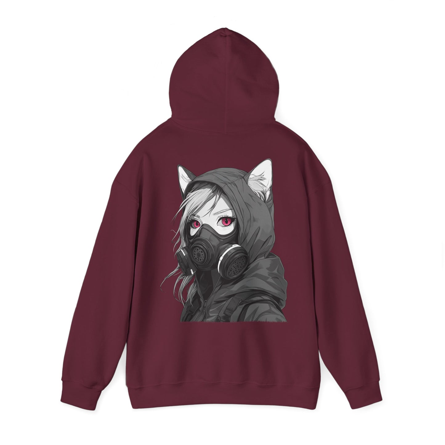 Anime Girl mit Gasmaske T-Shirt / Mask, Schwarzes Unisex Hoodie, Katzengirl Design, Geschenk für Anime- und Sci-Fi-Fans Unisex Heavy Blend™