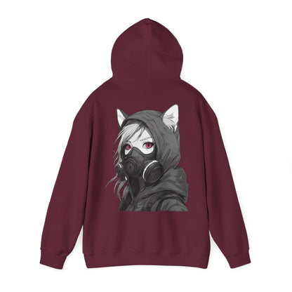 Anime Girl mit Gasmaske T-Shirt / Mask, Schwarzes Unisex Hoodie, Katzengirl Design, Geschenk für Anime- und Sci-Fi-Fans Unisex Heavy Blend™