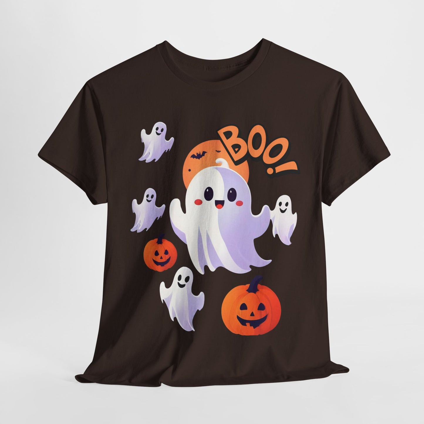 Halloween Cute Smiling Ghost Unisex Heavy Cotton Tee, Halloween Shirt, Spooky Ghost Tee, Halloween Costume, Halloween Party, Halloween Gift