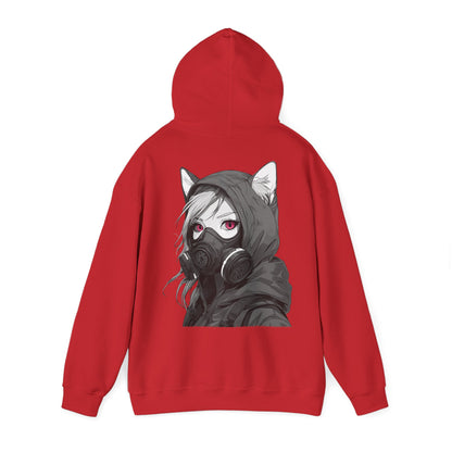 Anime Girl mit Gasmaske T-Shirt / Mask, Schwarzes Unisex Hoodie, Katzengirl Design, Geschenk für Anime- und Sci-Fi-Fans Unisex Heavy Blend™