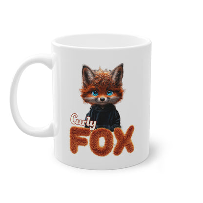 Fox Mug, Cute Curly Fox with blue Eyes, Coffee Cup, Animal Lover Gift, Wildlife Mug, Ceramic Tea Cup, Forest Animal Coffee Mug