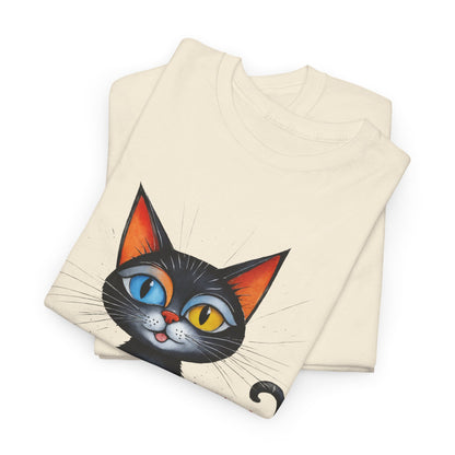 Cat Lover T-Shirt, Feline Graphic Tee, Multicolor Kitten Print Top, Animal Theme Shirt, Cat Enthusiast Clothing