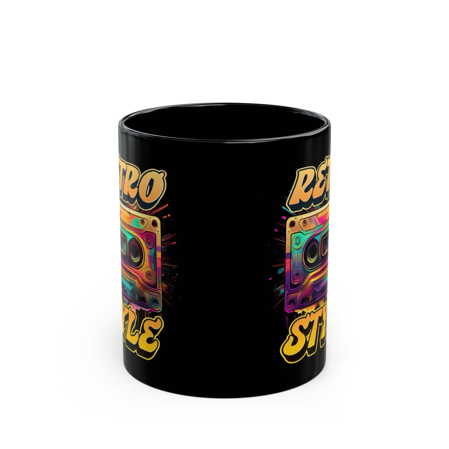 Oldschool Vibes 80er Retro Kassette Tasse, Geschenk für Musikliebhaber, Vintage Musik, Retro Kassette T-Shirt, Tasse Black Mug (11oz, 15oz)