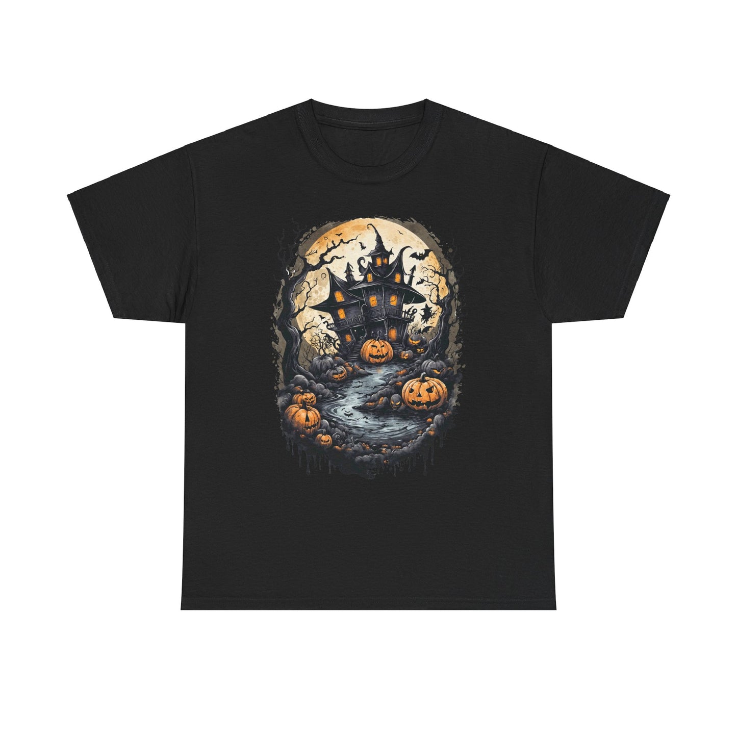 Halloween Pumpkin Dark House Tee, Scary Halloween Shirt, Horror Pumpkin T-Shirt, Spooky Jack-o-Lantern Top, Halloween Costume Apparel