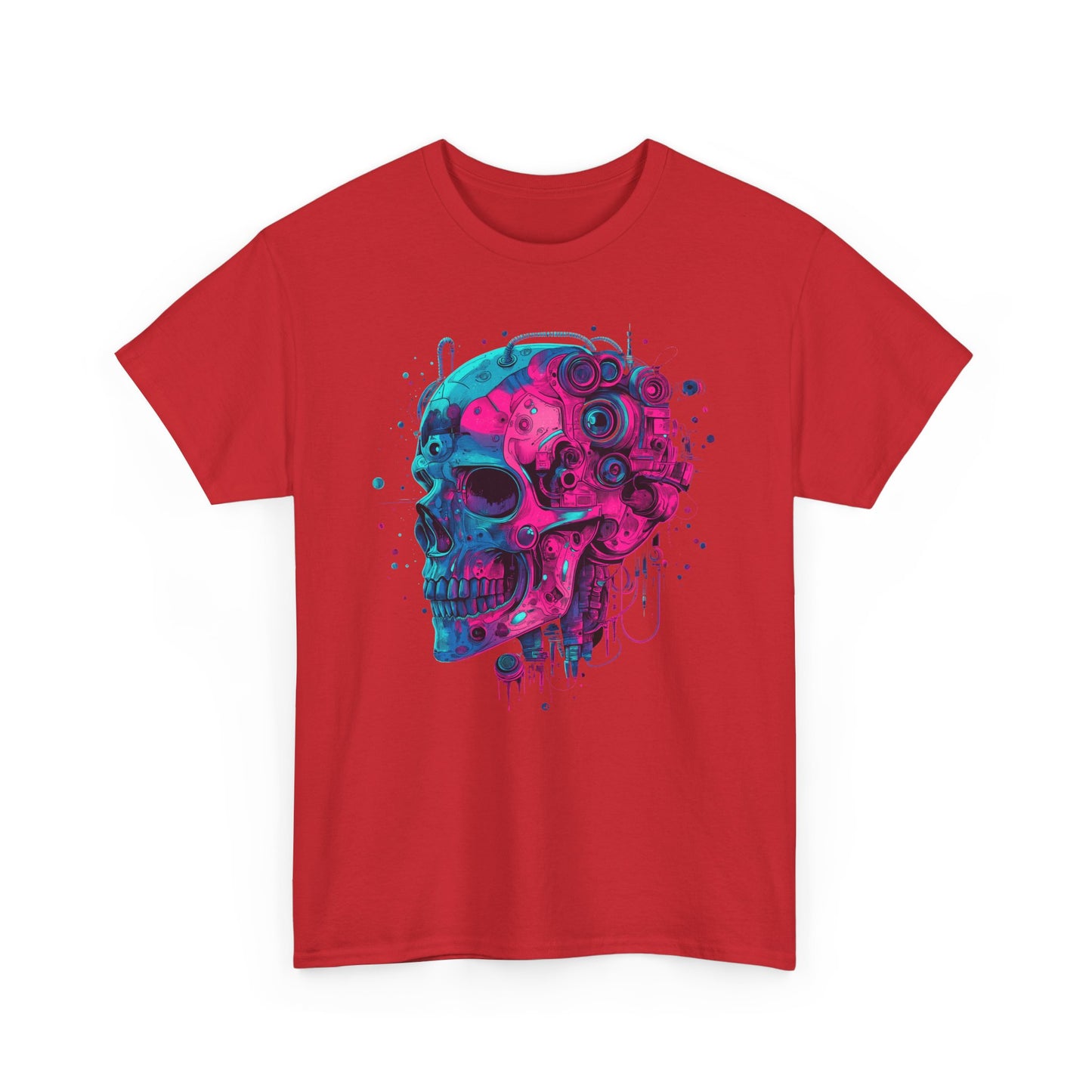 Cyborg Skull Unisex Tee Shirt, Colorful Skull Head Graphic Design, Casual Tee, Cyberpunk Shirt, Skeleton Print Shirt, Geek Gift