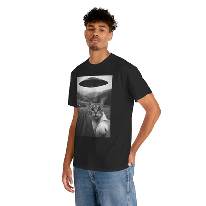 UFO Cat Tee, Alien Kitty Shirt, Space Cat Tshirt, Extraterrestrial Feline Top, Funny Cat Lover Gift