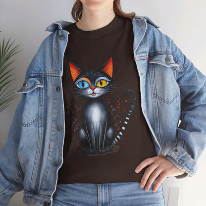 Cat Lover T-Shirt, Feline Graphic Tee, Multicolor Kitten Print Top, Animal Theme Shirt, Cat Enthusiast Clothing