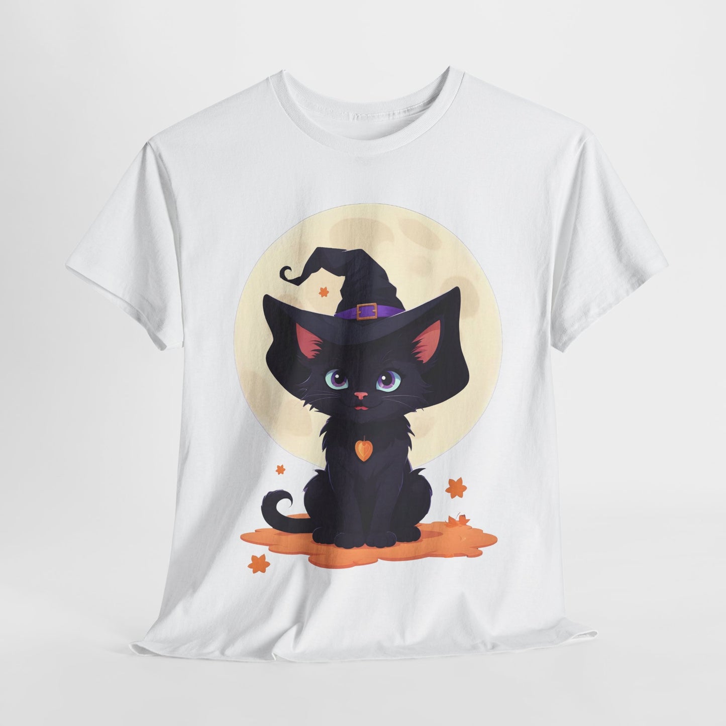 Halloween Witch Kitten T-Shirt, Black Cat Tee, Fantasy Costume Clothing, Cute Smiling Cat Shirt, Gift for Cat Lovers, Halloween Tee Shirt