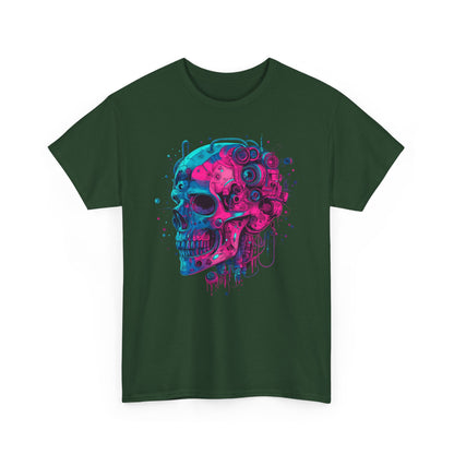 Cyborg Skull Unisex Tee Shirt, Colorful Skull Head Graphic Design, Casual Tee, Cyberpunk Shirt, Skeleton Print Shirt, Geek Gift