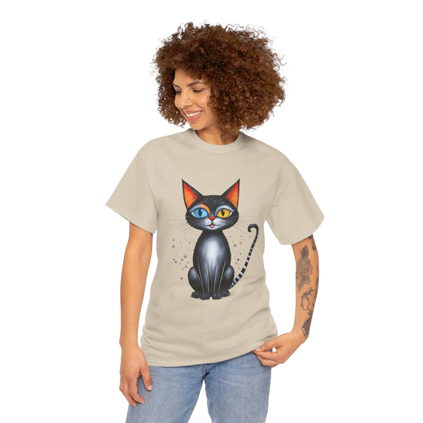 Cat Lover T-Shirt, Feline Graphic Tee, Multicolor Kitten Print Top, Animal Theme Shirt, Cat Enthusiast Clothing