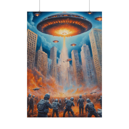 Alien Invasion Poster Retro Sci-Fi Wanddekor mit Aliens & UFOs, Vintage Alien Art Print, Futuristisches Geschenk für Sci-Fi Liebhaber