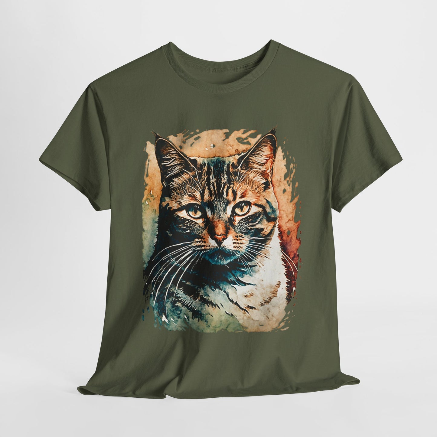 Wasserfarben Kunstwerk Katze /Katzenportrait in Wasserfarbenstil auf T-Shirt / Künstlerisches Design für Katzenliebhaber/Kunst/Picasso