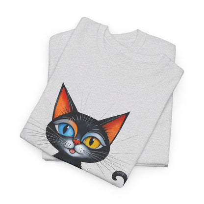 Cat Lover T-Shirt, Feline Graphic Tee, Multicolor Kitten Print Top, Animal Theme Shirt, Cat Enthusiast Clothing