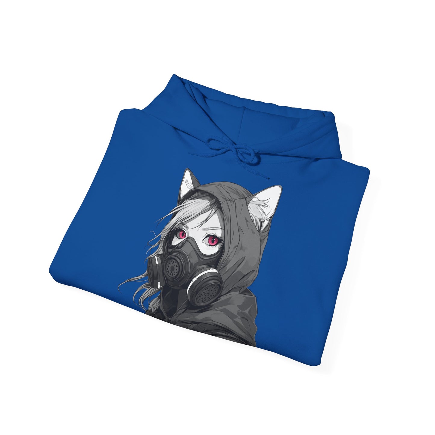 Anime Girl mit Gasmaske T-Shirt / Mask, Schwarzes Unisex Hoodie, Katzengirl Design, Geschenk für Anime- und Sci-Fi-Fans Unisex Heavy Blend™