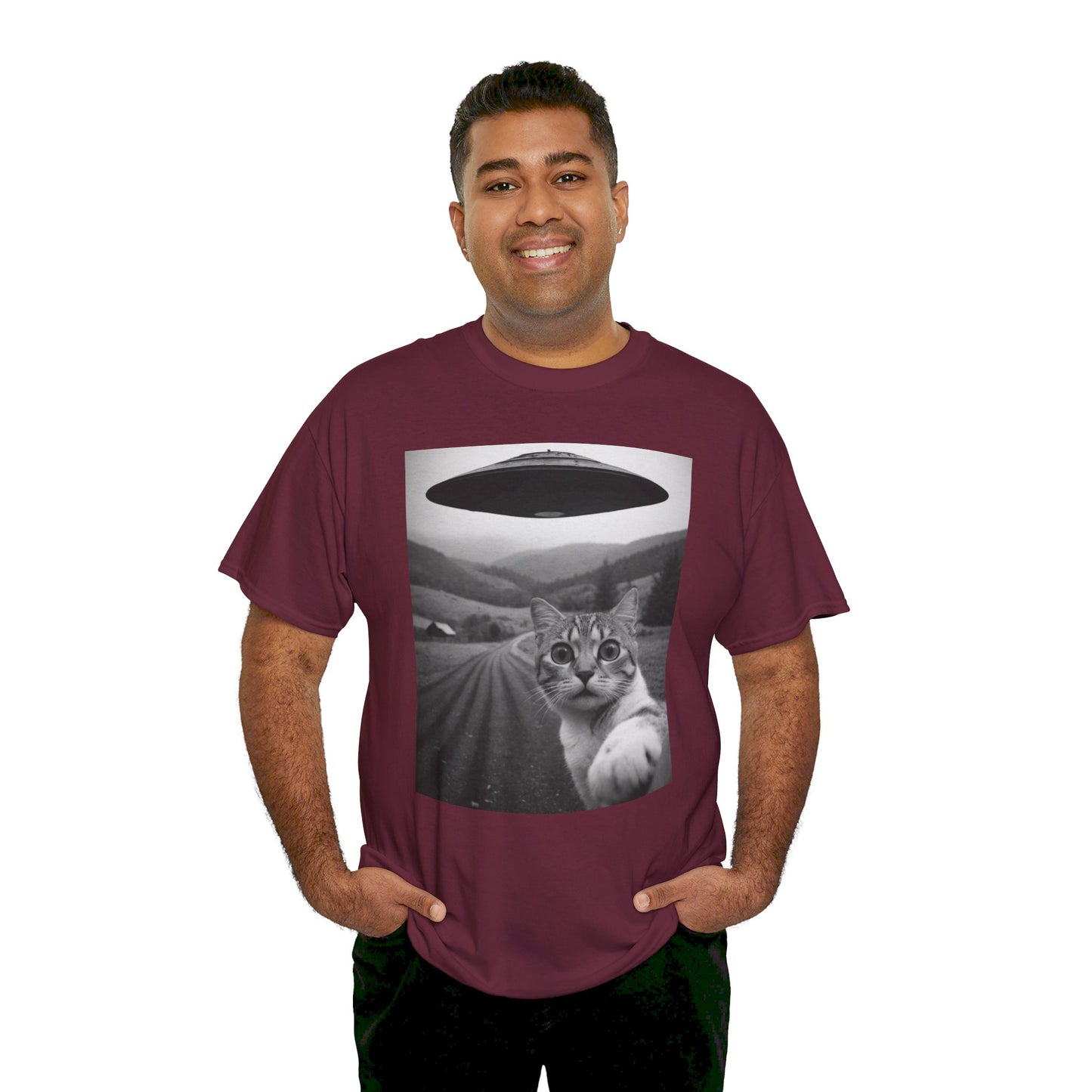 UFO Cat Tee, Alien Kitty Shirt, Space Cat Tshirt, Extraterrestrial Feline Top, Funny Cat Lover Gift