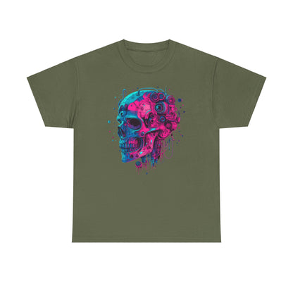 Cyborg Skull Unisex Tee Shirt, Colorful Skull Head Graphic Design, Casual Tee, Cyberpunk Shirt, Skeleton Print Shirt, Geek Gift