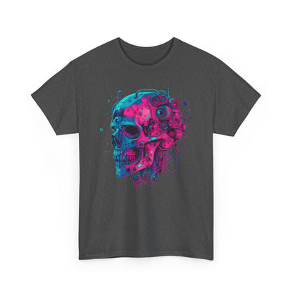 Cyborg Skull Unisex Tee Shirt, Colorful Skull Head Graphic Design, Casual Tee, Cyberpunk Shirt, Skeleton Print Shirt, Geek Gift