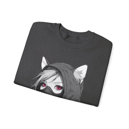 Future Anime Girl mit Gasmaske Sweatshirt /Schwarzes Unisex Streetwear Shirt, Katzengirl Design, Geschenk für Anime- und Sci-Fi-Fans