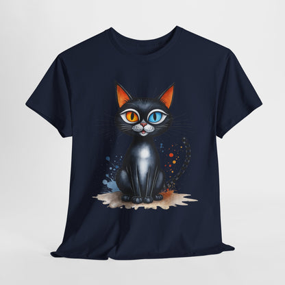 Buntes Katzen T-Shirt / Schwarze Katze mit heterochromen Augen / Lustiger Katzenpullover / Geschenk / Katzenliebhaber