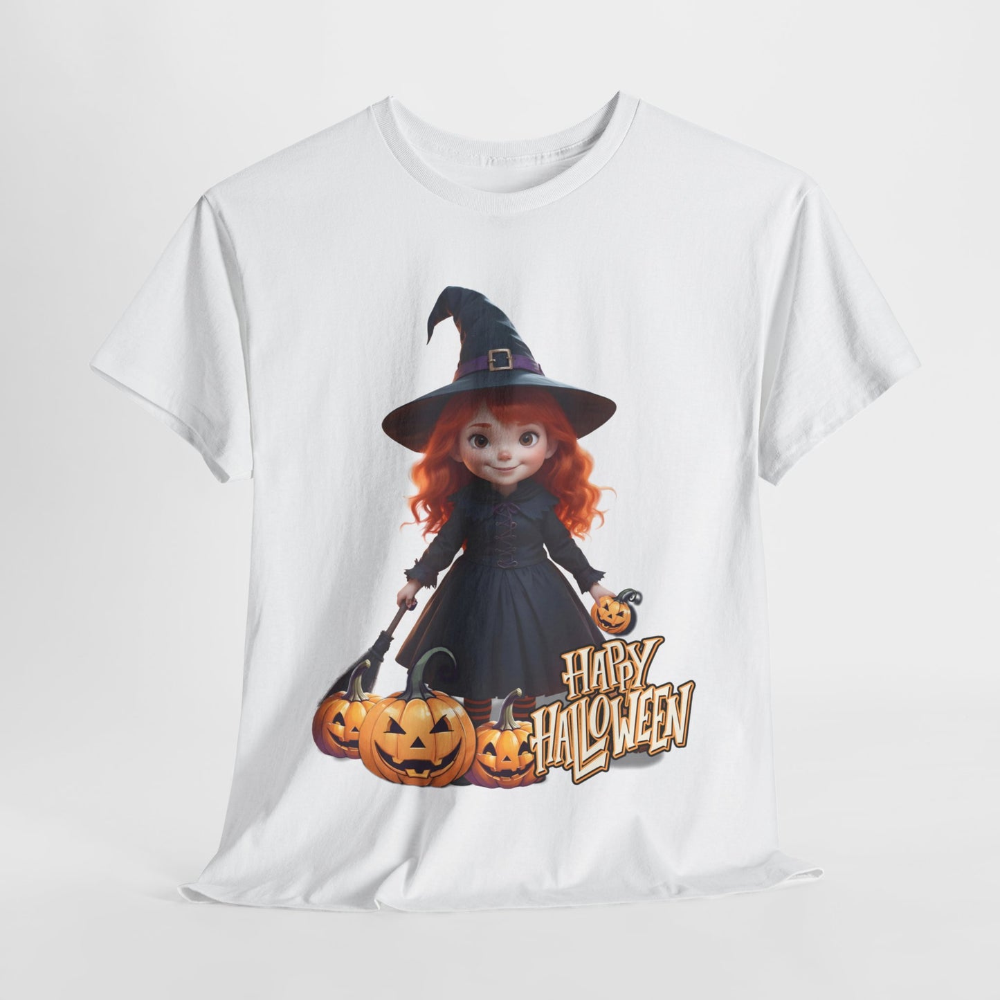 Halloween Witch Tee, Spooky Kids Shirt, Red Haired Girl Costume Top, Cute Smiling Witches Apparel, Unisex Tshirt, Holiday Clothing, Trick or