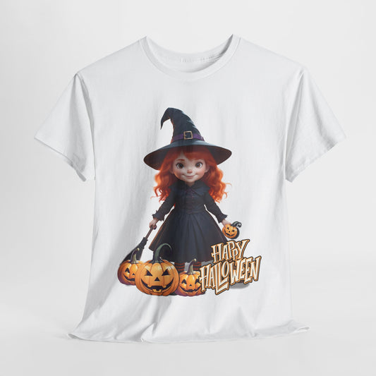 Halloween Witch Tee, Spooky Kids Shirt, Red Haired Girl Costume Top, Cute Smiling Witches Apparel, Unisex Tshirt, Holiday Clothing, Trick or