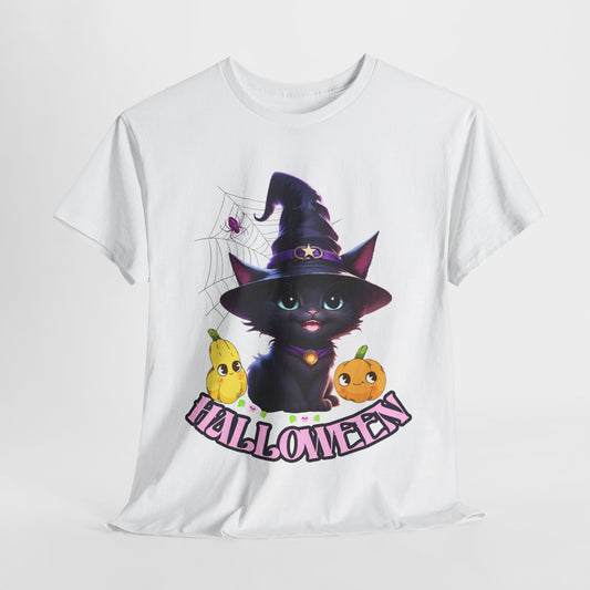 Halloween Witch Kitten Tee, Spooky Cute Shirt, Trick or Treat Costume Top, Black Cat Magic Tshirt, Creepy Kitty Outfit, Funny Holiday