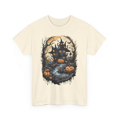 Halloween Pumpkin Dark House Tee, Scary Halloween Shirt, Horror Pumpkin T-Shirt, Spooky Jack-o-Lantern Top, Halloween Costume Apparel