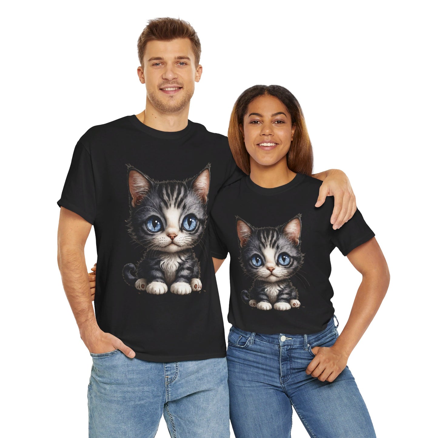 Cat Lover T-Shirt, Cute Kitten Graphic Tee, Animal Print Top, Blue Eyed Cat Shirt, Pet Owner Gift